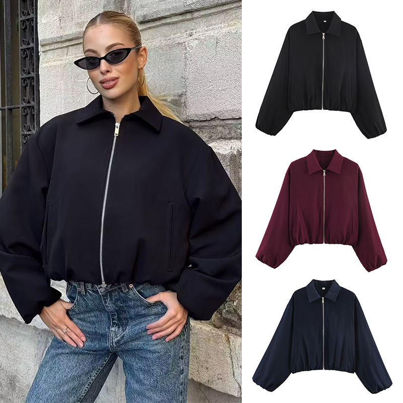 SLTNX レディース ボンバー ジャケット ジップ パフ バーシティ ジャケット 女性用 クロップド デミシーズン ジャケット 女性用 コート 新しいアウター