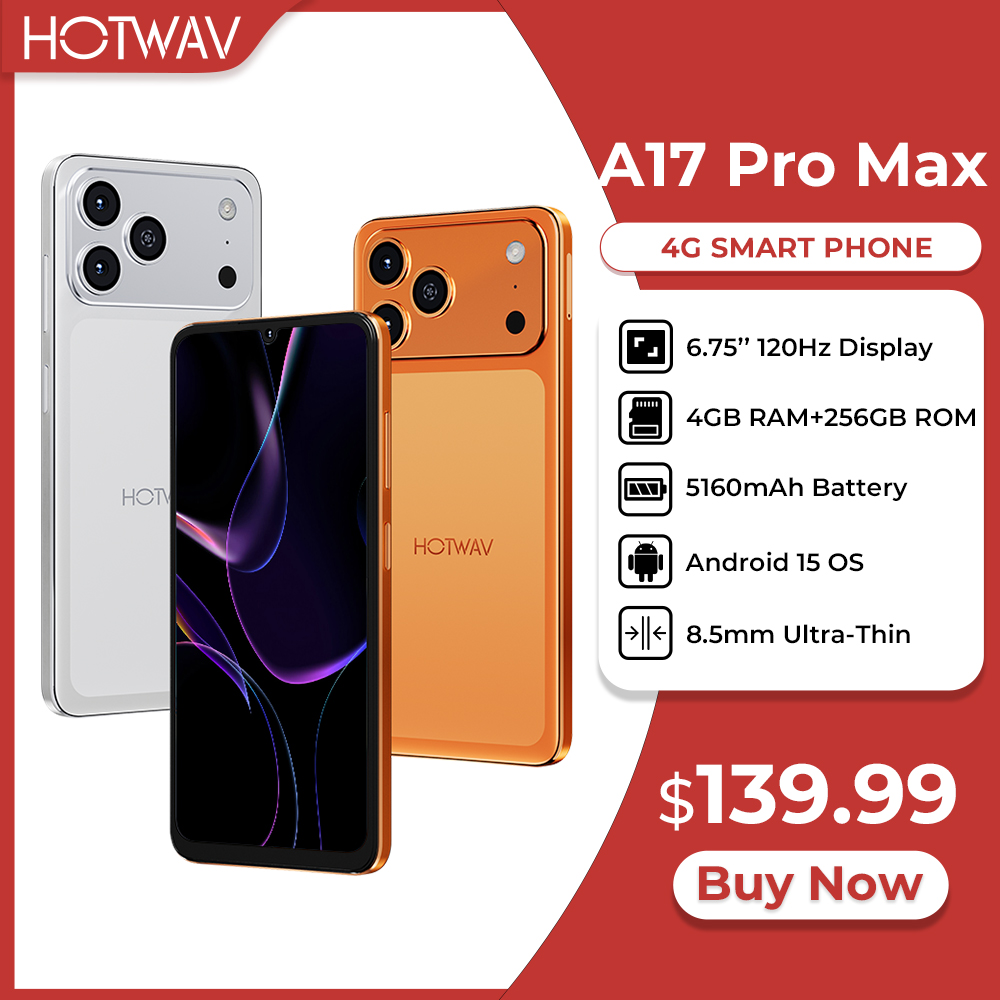 HOTWAV A17 プロマックス超薄型スマートフォン 6.75 インチ 120Hz 3.5 ミリメートルヘッドフォンジャック携帯電話 4 ギガバイト 256 ギガバイトの Android 15 5160mAh 携帯電話