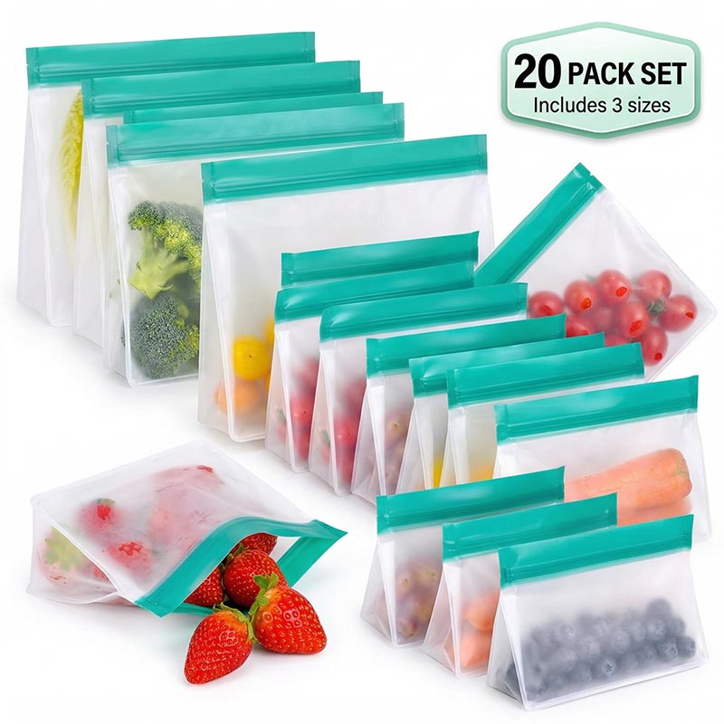 PEVA 食品シリコンバッグ再利用可能な冷凍庫スタンドアップバッグシリコン収納袋漏れ防止トップキッチンオーガナイザーカップボウルバッグ BPA フリー