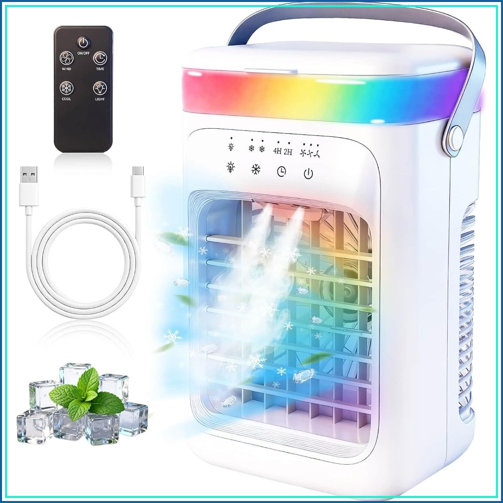 4-in-1 ポータブルエアコン、≤30dB 静か、12 時間稼働時間、1000ML クーラー、3 スピード