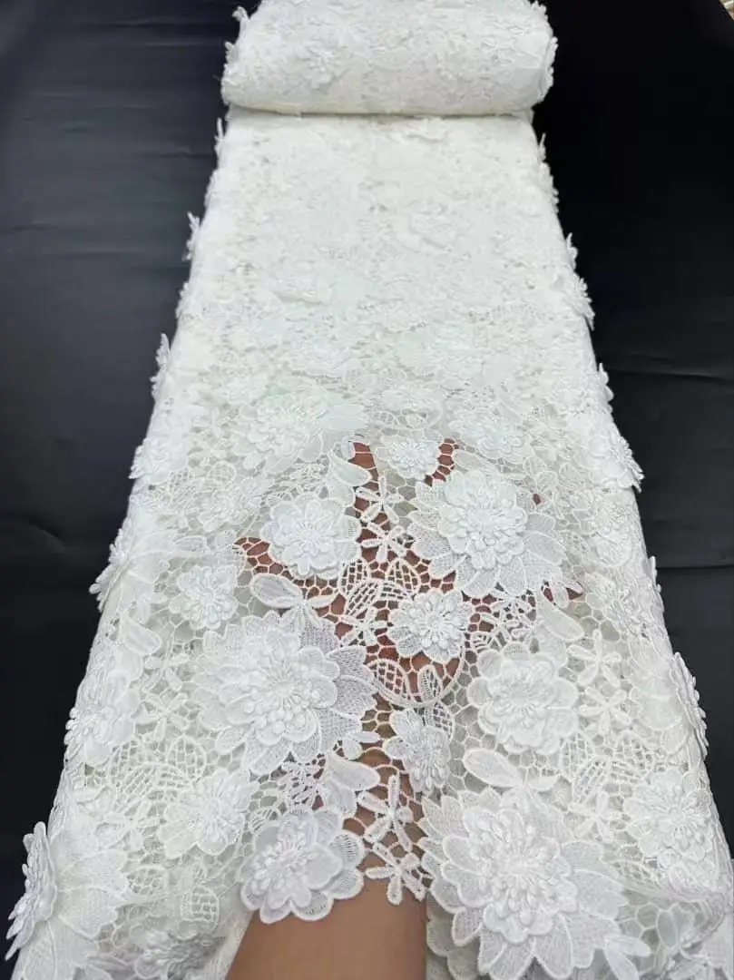 3D 刺繍ギピュールキューピオンレース肌に優しいアフリカコード生地中東ウェディングフォーマルマーメイドレディガウンアップリケ