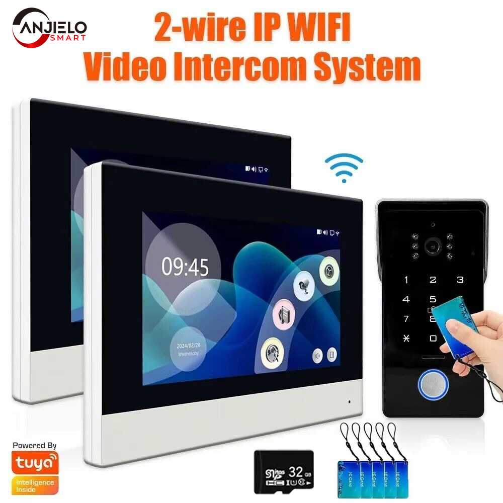 ANJIELO Tuya スマートホーム IP 2 有線ドアベルビデオインターホンシステムパスワード IC カードロック解除 1080P 7 インチタッチモニター