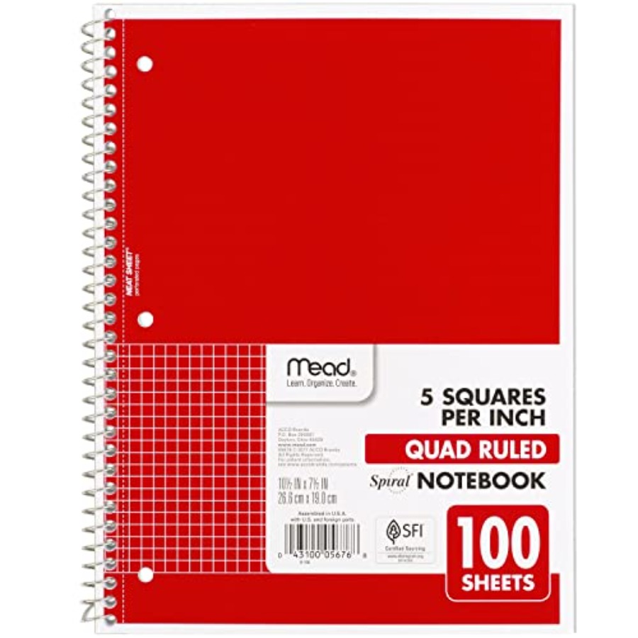 スパイラル ノート、1 科目、方眼罫紙、7-1/2 インチ x 10-1/2 インチ、100 枚、Fire 05676AB5