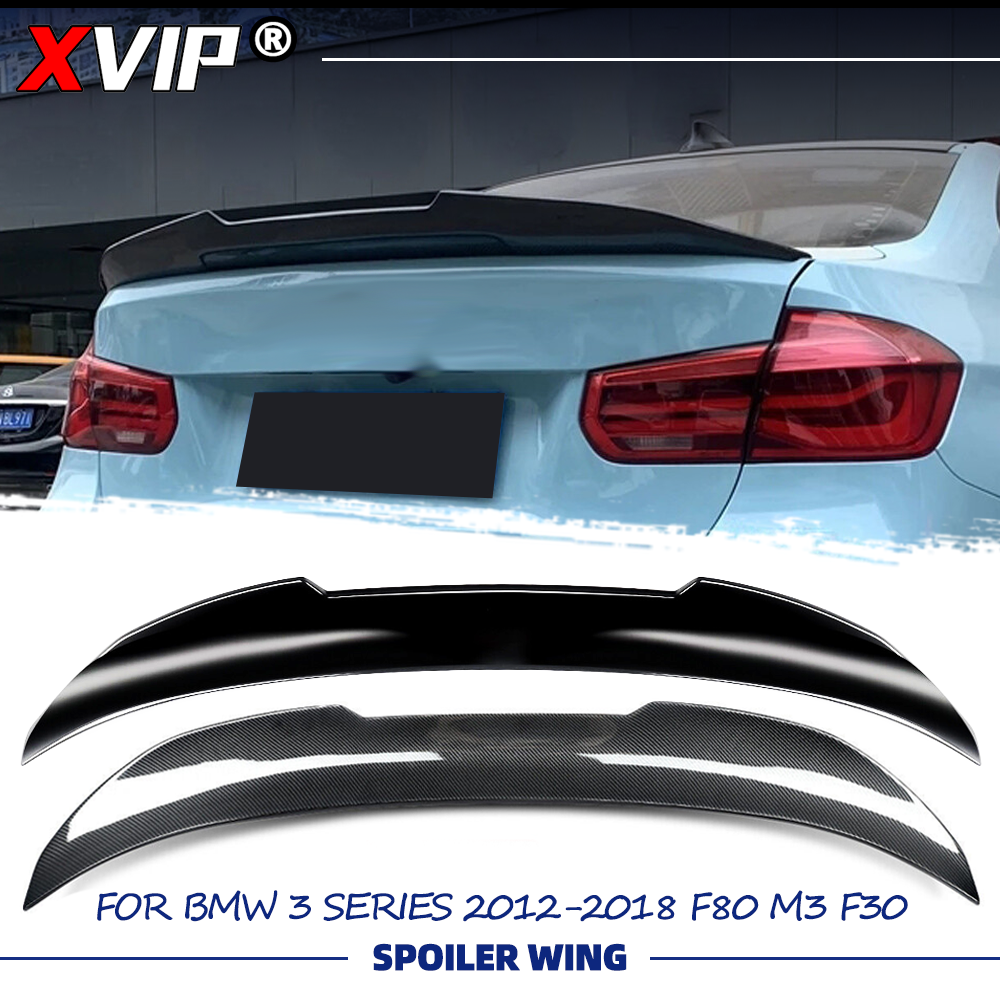 XVIP 光沢のある黒光沢のあるカーボンファイバー PSM スタイルリアスポイラーウイング BMW 3 シリーズ 2012-2018 F80 M3 F30 4 ドアセダン