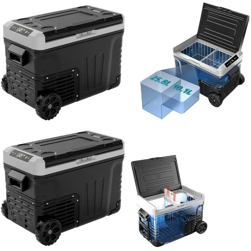 35L デュアル電圧ポータブル冷蔵庫冷凍庫 4°F ～ 68°F 車用冷蔵庫 キャンプ RV トラック用 全地形対応ホイール付き デジタル