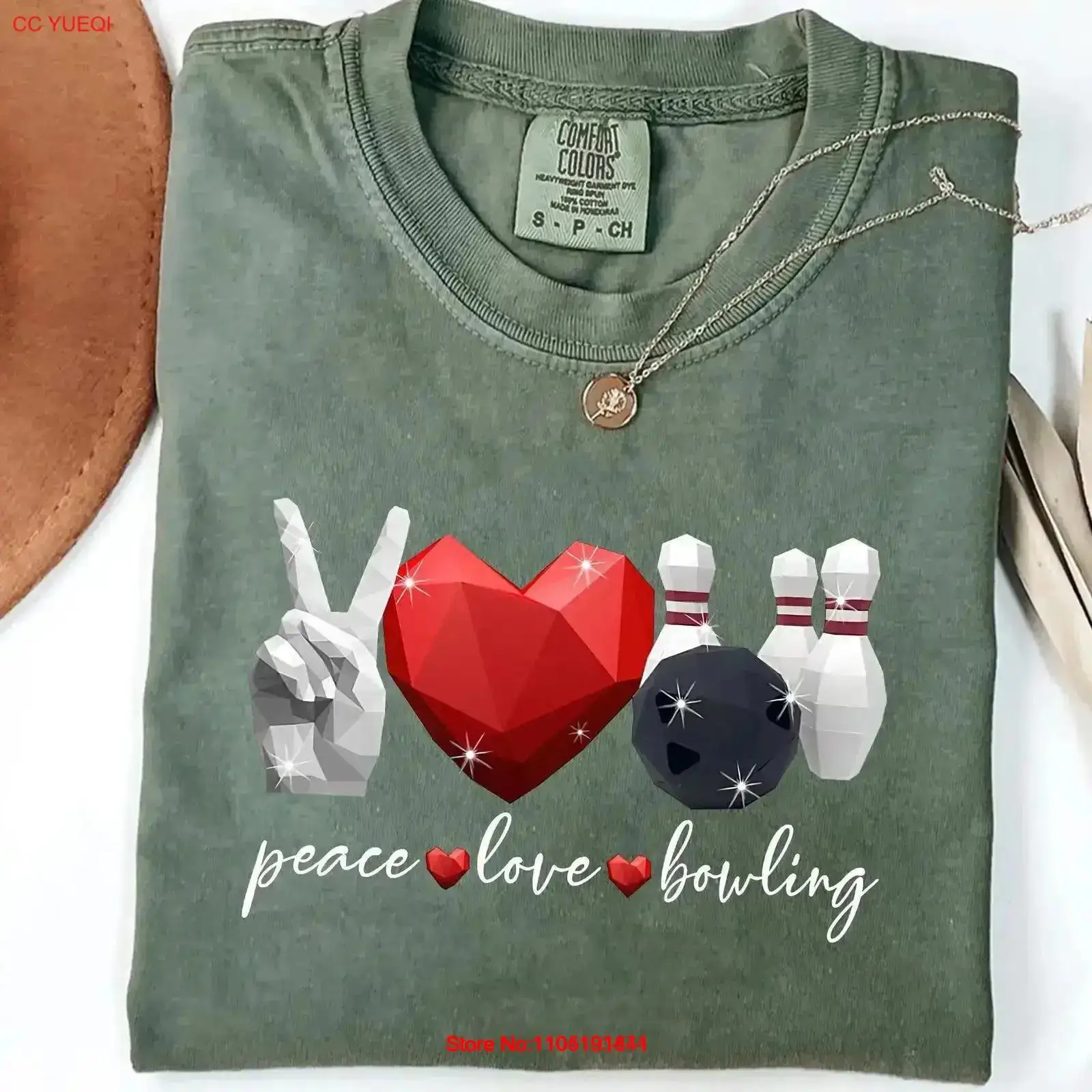 Peace Love ボウリング T シャツ Fun Lover ピンとボール デザイン ストライク ハート サイン ヴィンテージ ウォッシュド スタイリッシュなデザイナー服 ストレッチ
