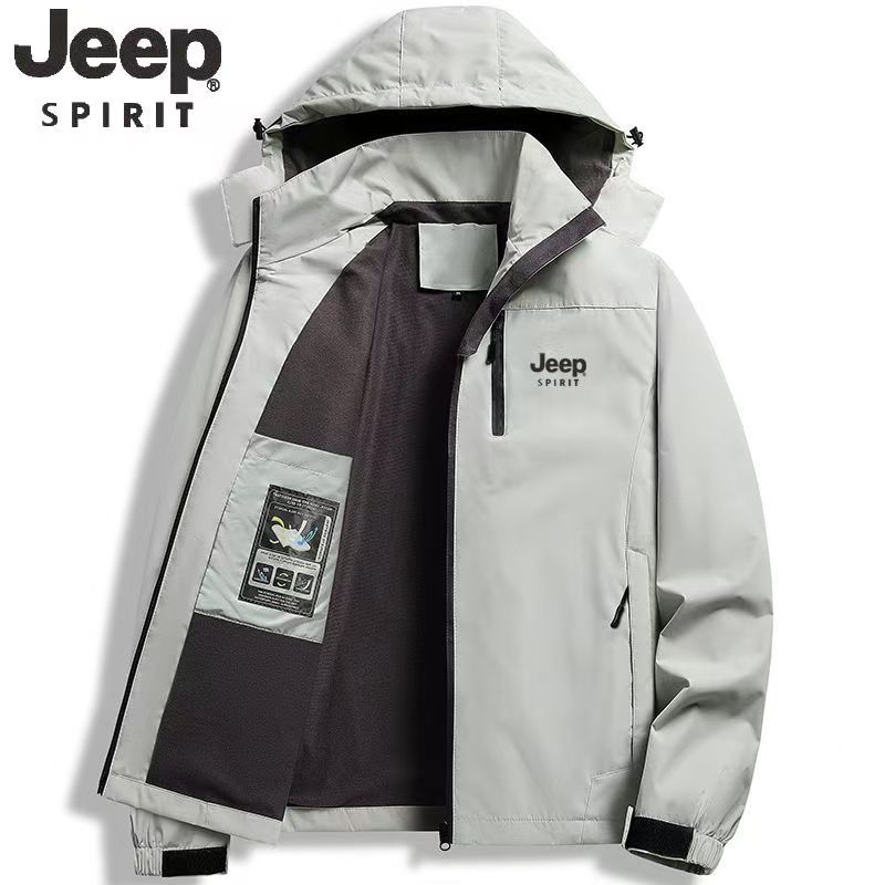 Jeep Spirit 2026 新しいメンズ春/秋アウトドアジャケット、取り外し可能なフード、防風性と防水性のアッパー付き