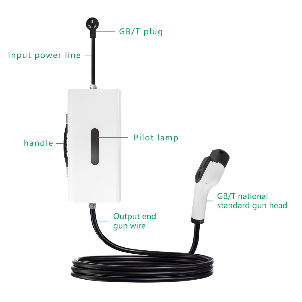 2KW ポータブル電気自動車充電器新エネルギー DC 出力 5 メートルケーブル 16A 定格電流 EV 充電ステーション