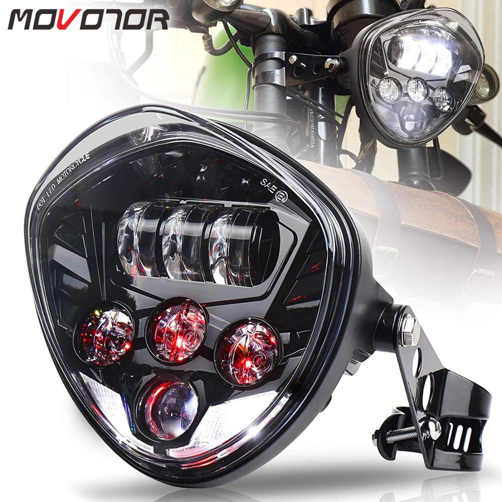 MOVOTOR オートバイヘッドライトブラケットクランプ付きホワイト DRL ハイ/ロービームユニバーサルオートバイハーレースズキヤマハカワサキ用