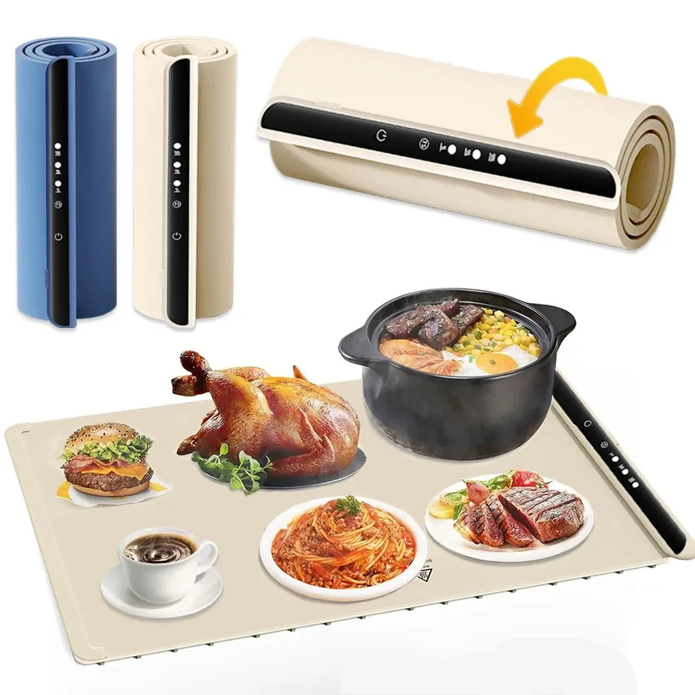 電気保温トレイ食品ウォーマーマット折りたたみ食品ウォームプレートパーティー高速加熱プレートポータブルシリコーン電気保温トレイ