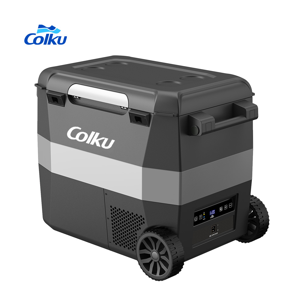 Mini Car Camping 12V Portable Electric Cooler Box Compressor Refrigerator 57L Freezer with Wheels and Pull Rod