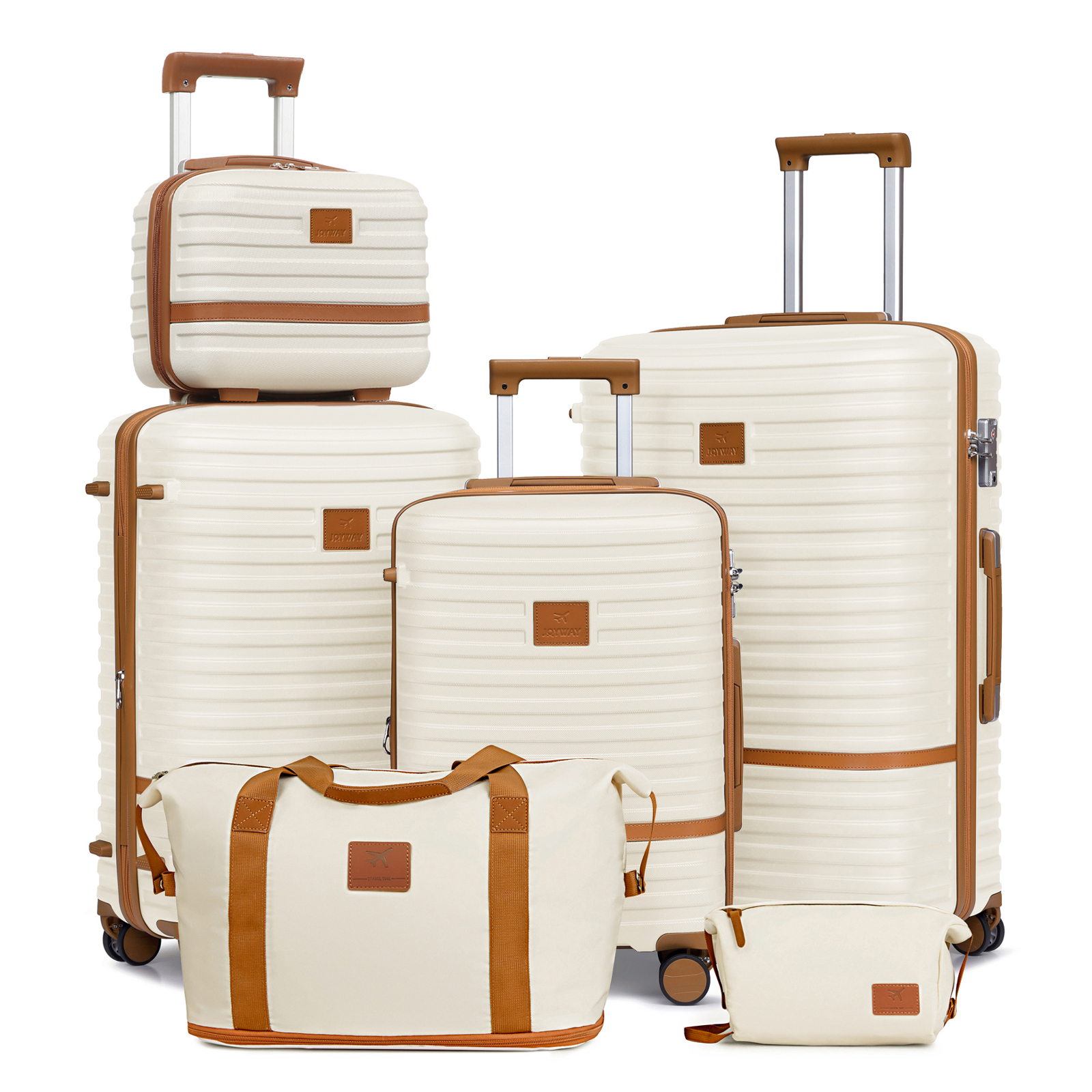 Joyway 荷物セット スーツケース 6 点セット スピナーホイール付き ハードサイド拡張可能な旅行荷物 TSA ロック付き (18/20/24/28 ホワイト)