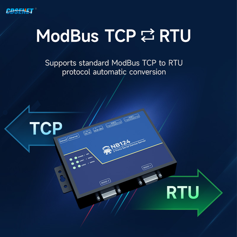 2 チャンネル RS485 RS232 RS422 からイーサネット シリアル サーバー CDSENET NB124-V2 Modbus UDP MQTT HTTP ゲートウェイ ウォッチドッグ 工業用グレード