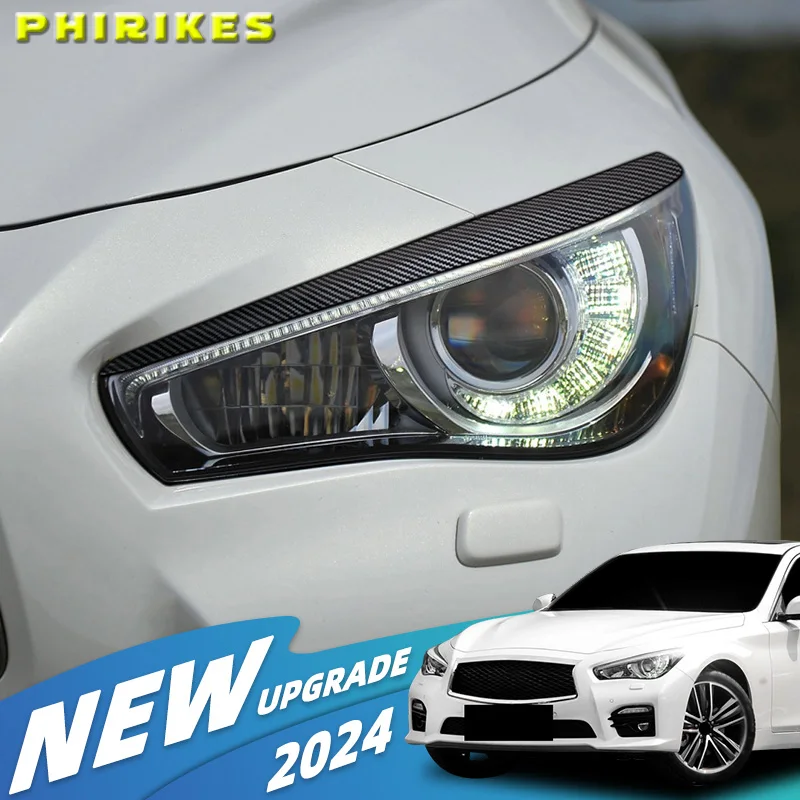 インフィニティ Q50 2014-2023 ABS 2 個車のフロントヘッドライト眉毛自動トリムステッカーボディキットチューニンググロスブラック/カーボンルック