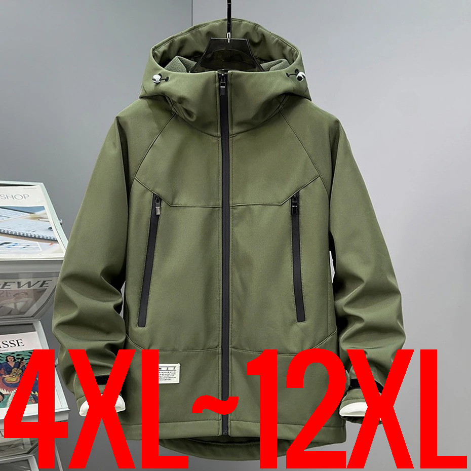 特大サイズ 13XL メンズ秋ジャケットフード付きジップアップ防水ウインドブレーカーコート男性プラス大型フリース釣り 4xl 5xl 6xl 7xl