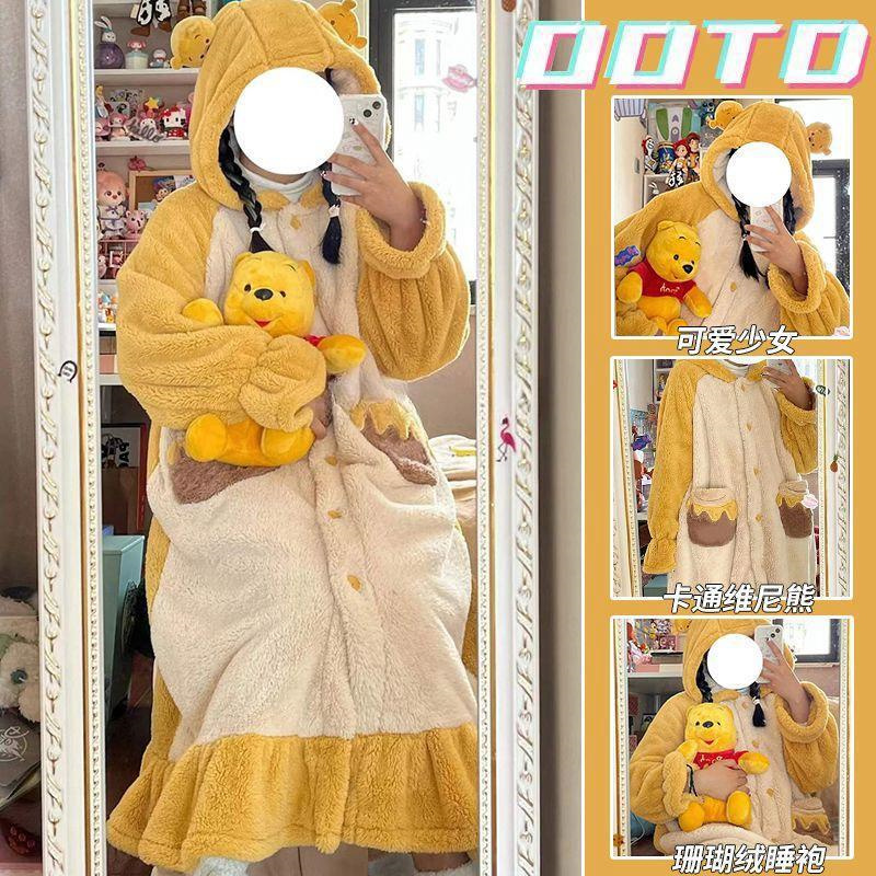 クマ新しい家の服の女性豪華なパジャマローブフード付き女性フランネル暖かいバスローブファッションソフト寝間着