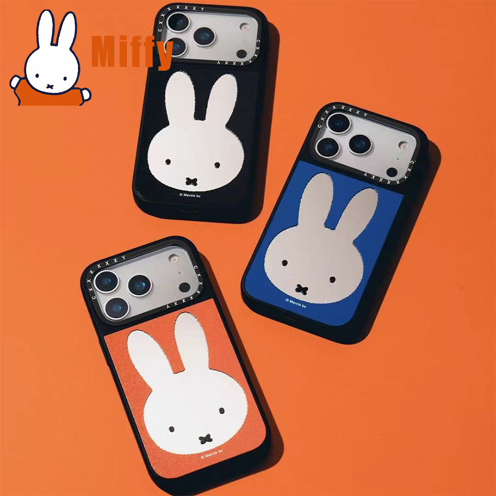 かわいいミッフィー iPhone11/12/13/14/15/16/17ProMax シルバーフレーム ミラー ラージ ミッフィー ウサギヘッド かわいい 丈夫 フルカバー 女の子 ギフト