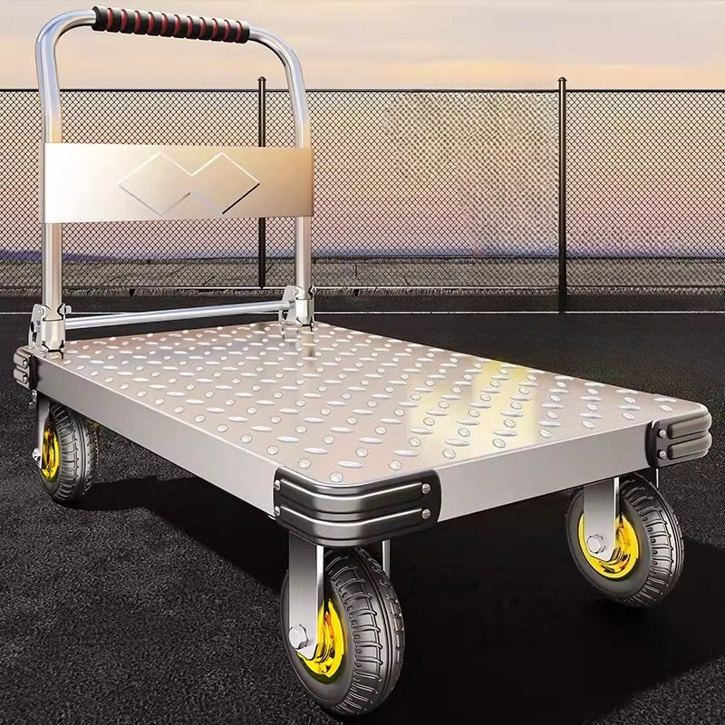 #Convenient Folding Steel Plate Pulling Trolley Portable Trolley Organizer Cart Kitchen Islands And Carts Kitchen Organizers