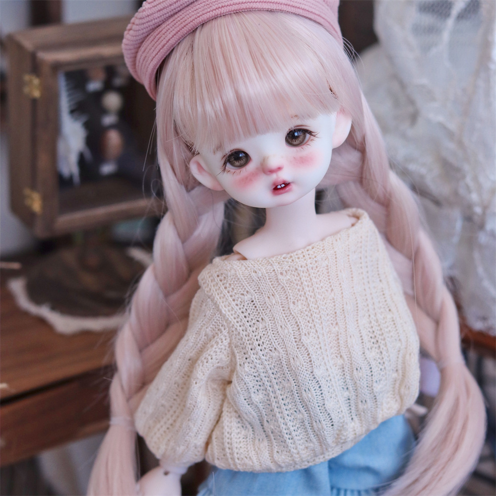 1/6 BJD 人形ウィッグピンク二重三つ編み前髪付き高温ファイバー 1/6 SD 球体関節人形かわいいスタイル人形アクセサリー