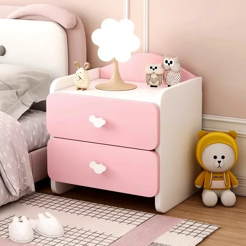 ダブル引き出し付きモダンなナイトスタンドかわいい子供用ベッドサイドテーブル多機能ホワイトキャビネット女の子の寝室用