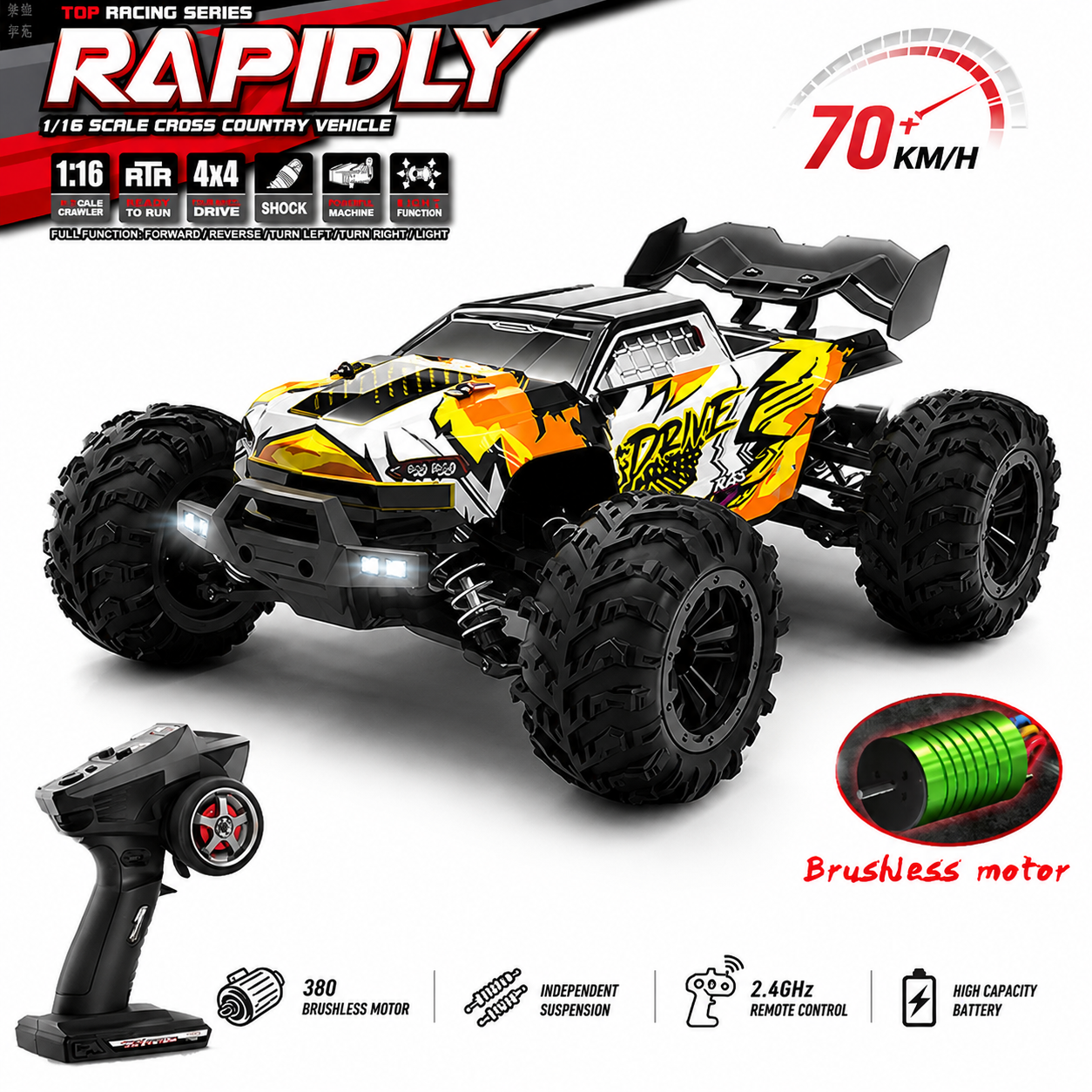 Rc カー 1/16 16103Pro 50km/h または 75km/h LED ブラシレスモーター 4WD オフロード 4x4 高速ドリフトモンスタートラック子供のおもちゃギフト