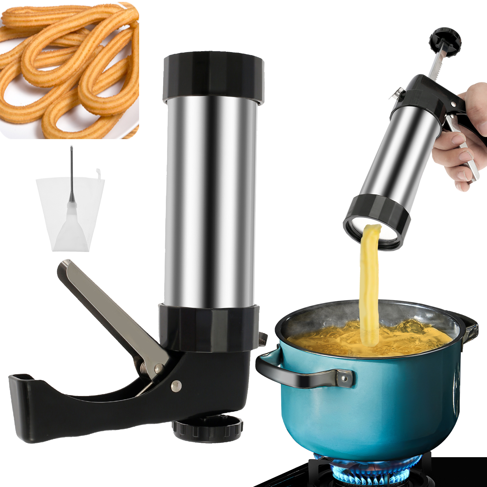 Churrera Churro メーカーマシンステンレス鋼 DIY ケーキクリーム装飾製造機ノズル型ビスケットメーカーキッチンベーキングツール