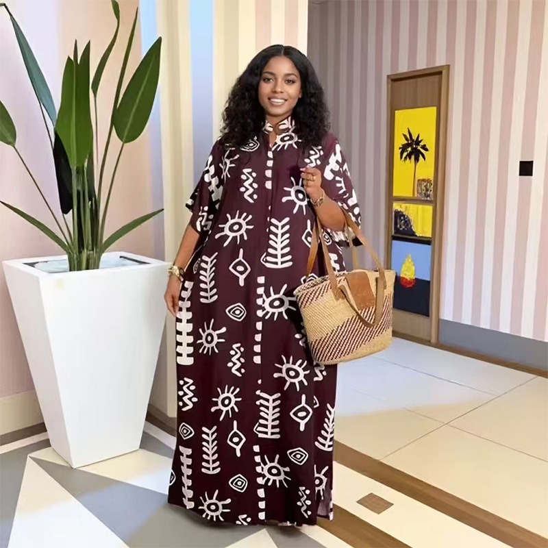 4 COLORS  2025 new arrivals loose women/lady summer maxi dress with hot drilling long dress hort sleeve abayas african style