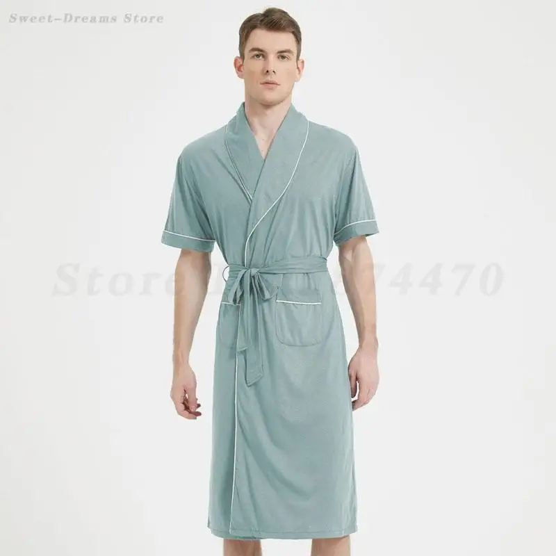 男性プラスサイズ 3XL 4XL ローブとベルトモーダル半袖バスローブネグリジェソフトパジャマ緩いカジュアルホームウェア部屋着