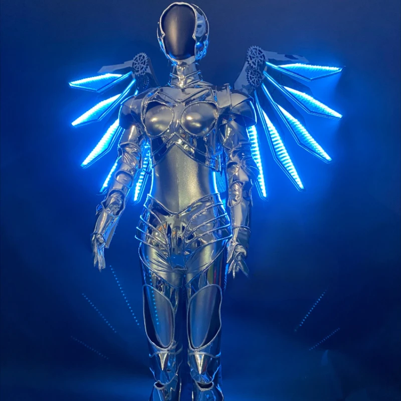 新オリジナル技術発光未来女戦士ゴーゴーパフォーマンス衣装 LED 機械衣類ステージ DJ バーコスプレスーツ