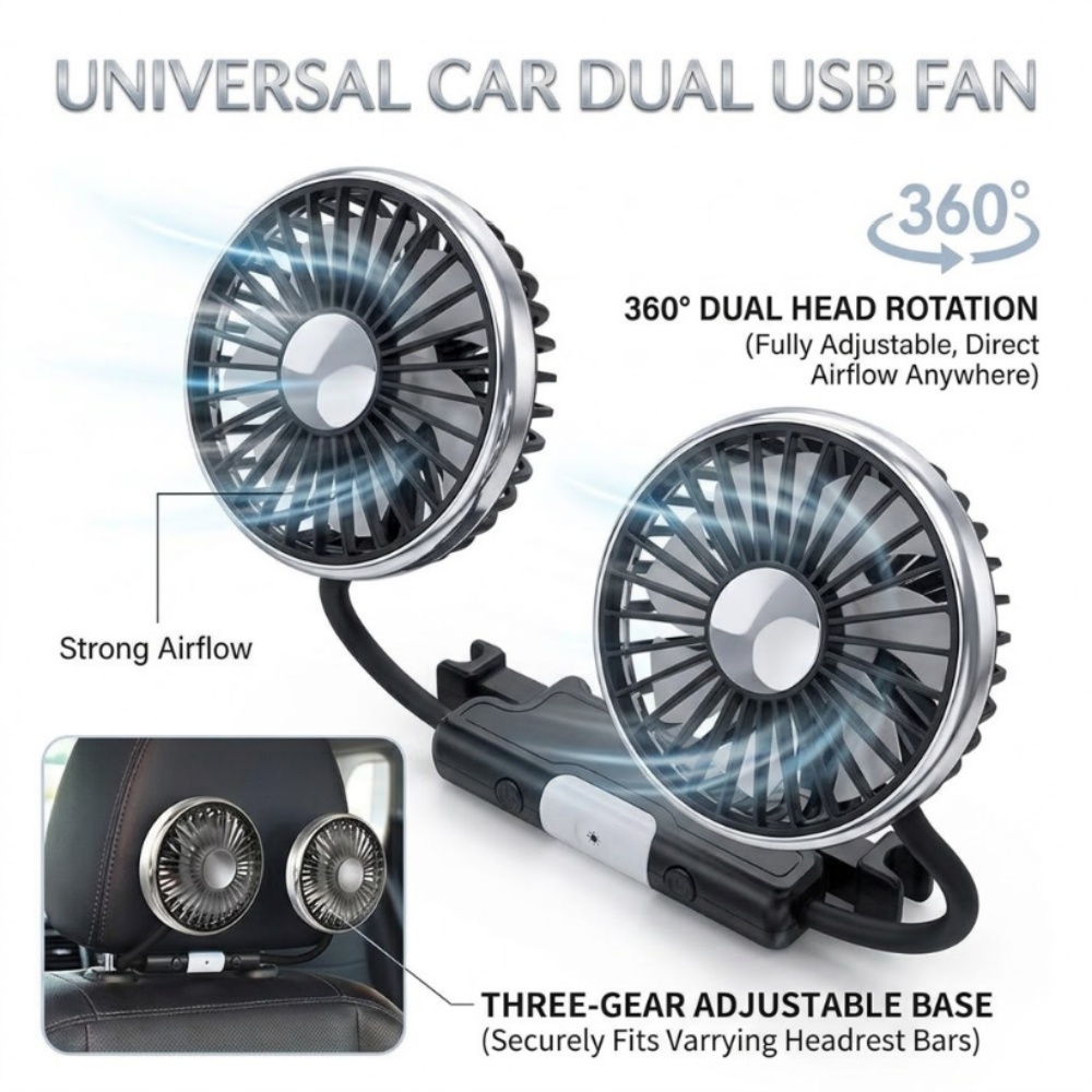 デュアルヘッド車 USB ファン 360 度回転可能後部座席乗客冷却ファン 3 速度調整可能なエアコン自動換気 CarFan
