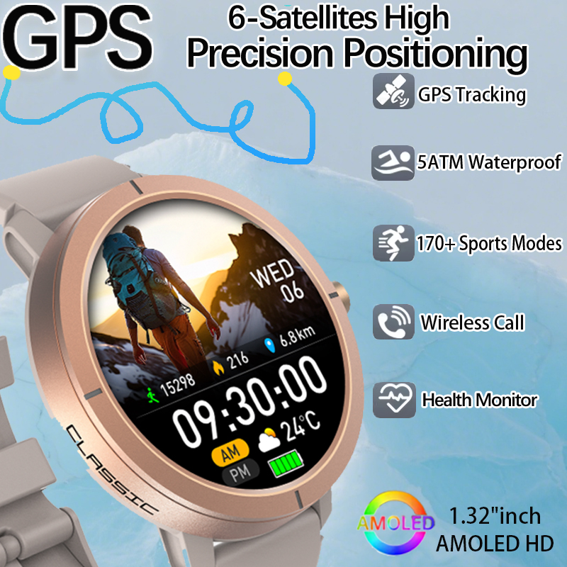 2026 GPS スマートウォッチ AMOLED 1.32 インチ BT 通話 5ATM 防水 170 スポーツモード 360mAh 大バッテリー屋外男性女性スマートウォッチ