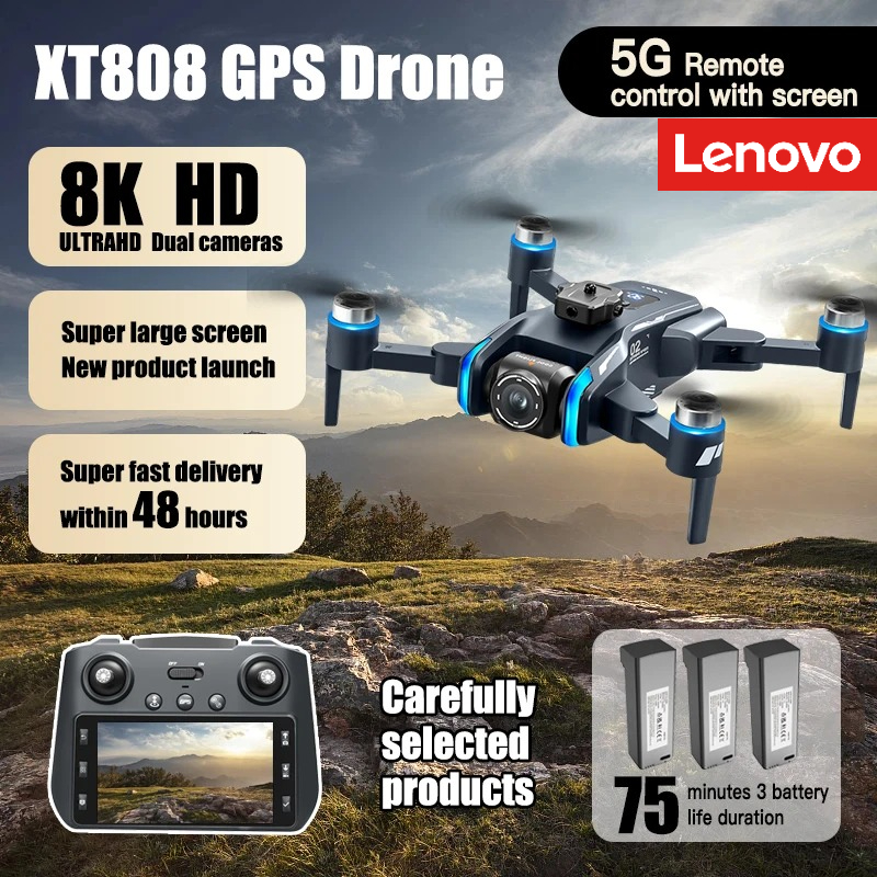 レノボ XT808 GPS 8K ドローンプロフェッショナル HD カメラ 5G WIFI FPV 大画面障害物回避 Dron 折りたたみ式 Quadcopter ギフト
