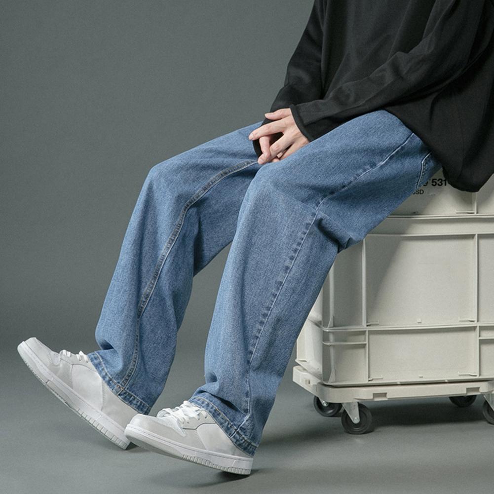 2024 韓国ファッションメンズストレートワイドレッグジーンズクラシックマンルーズだぶだぶのデニムパンツハイウエストカジュアルルーズデニムカーゴパンツ