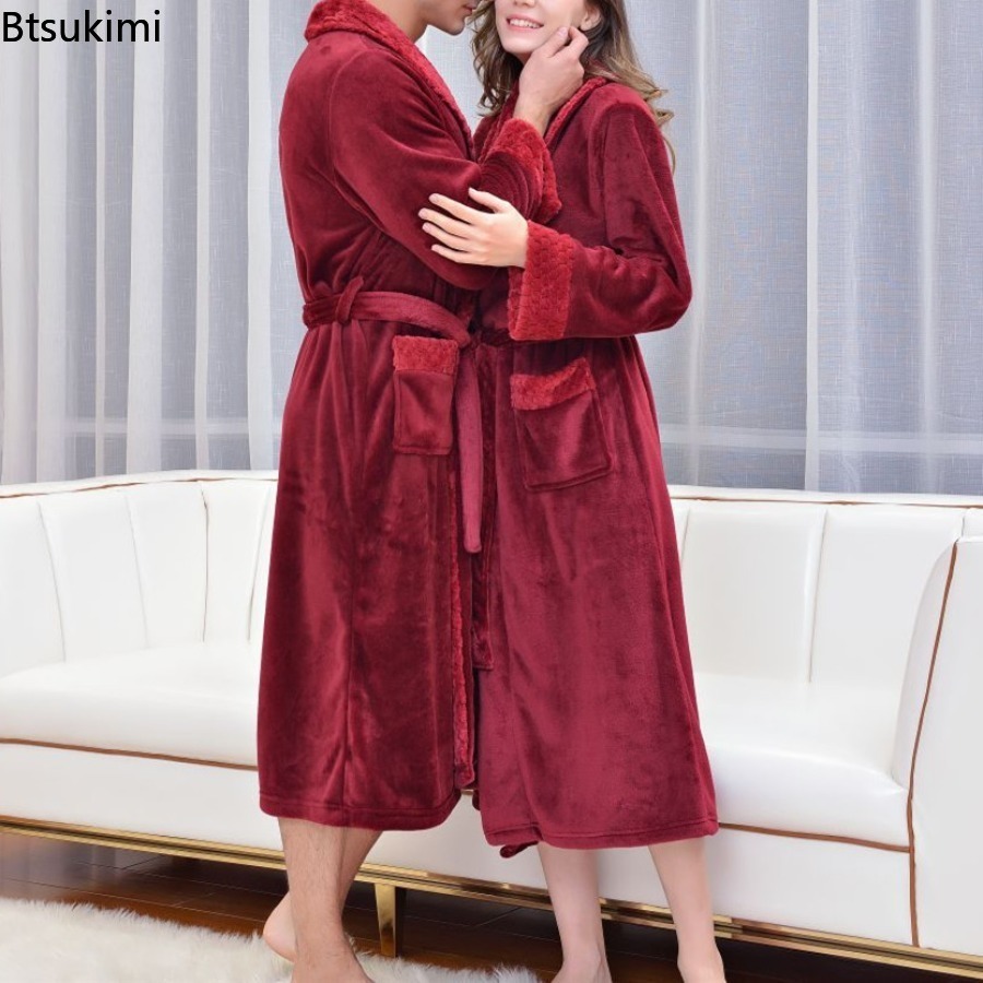 2026 秋と冬暖かいロングコーラルベルベット厚いカップルバスバスローブ男性女性パジャマシャワーローブバスタオル大人のための