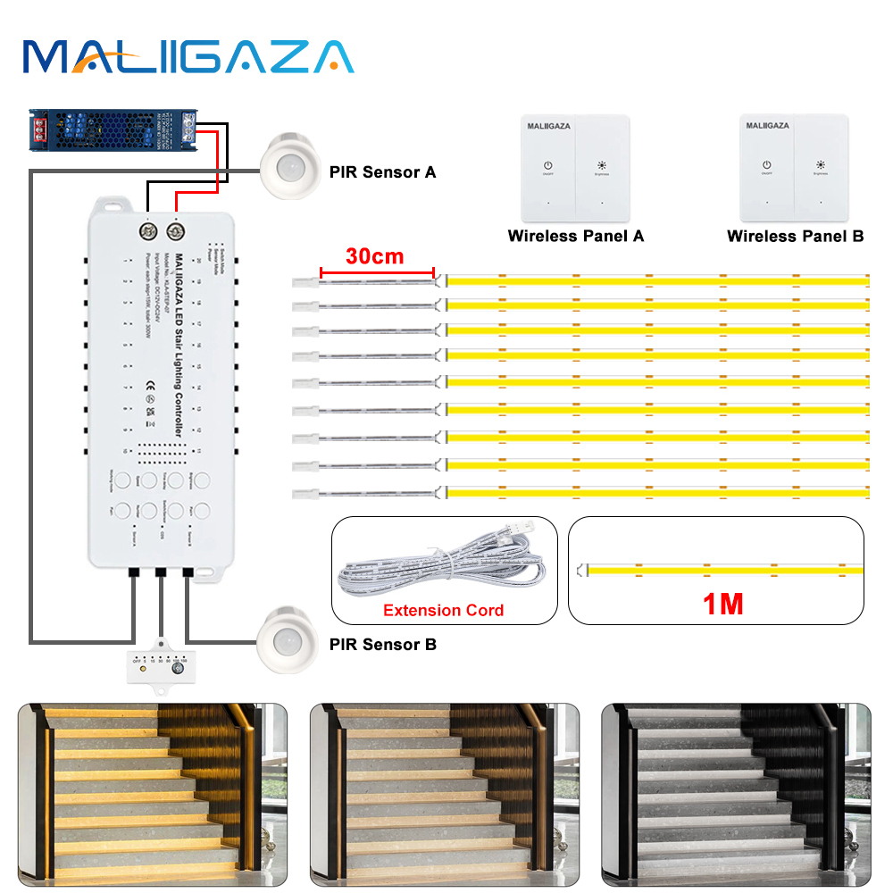 MALIIGAZA LED 階段ライト 2PIR モーションセンサー階段照明 COB LED ストリップキット屋内 1-20 ステップ階段