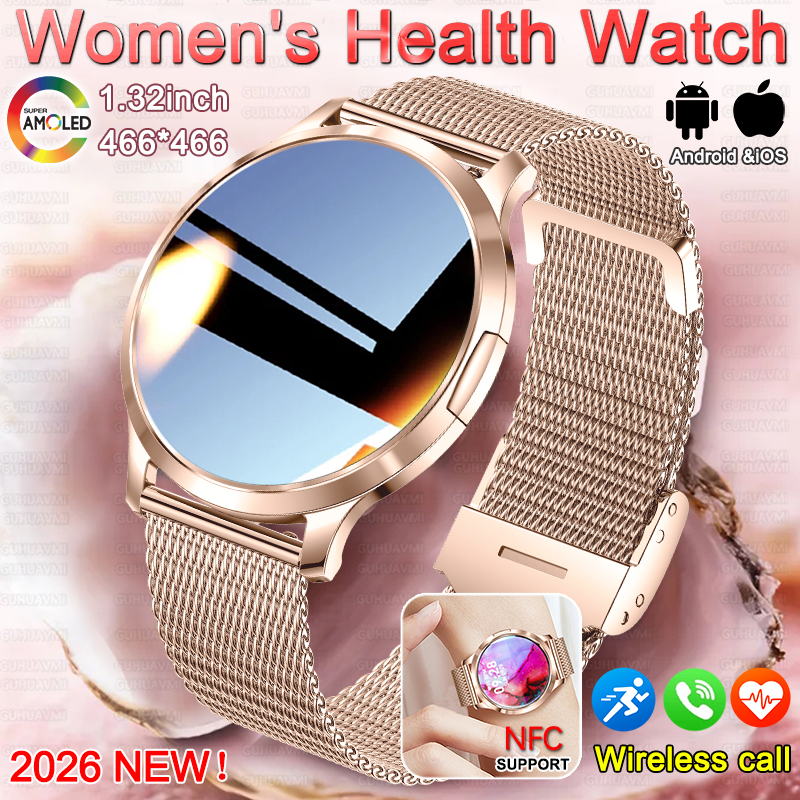 新しい女性スマートウォッチ 1.32 "AMOLED フルタッチスクリーン Bluetooth 通話血圧 IP68 防水 NFC 7.3 ミリメートル超薄型ブレスレット