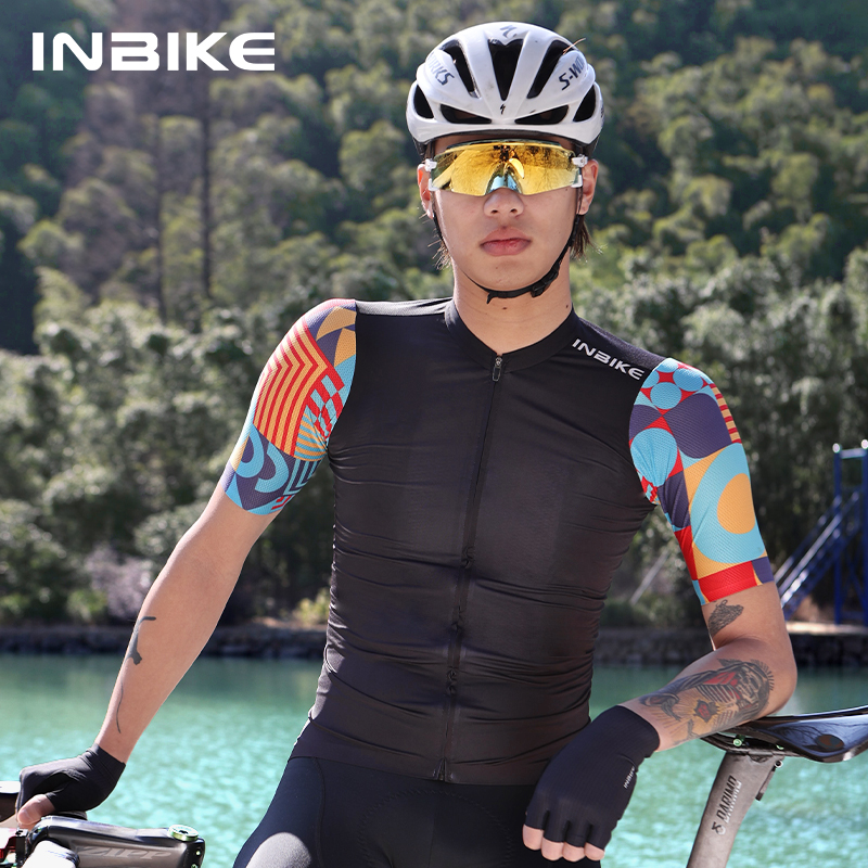 INBIKE 2024 Summer Cycling Jersey Men Short Sleeve Quick-dry Men's Bicycle Riding Shirts with 3 Pockets Full Zipper MTB Clothing