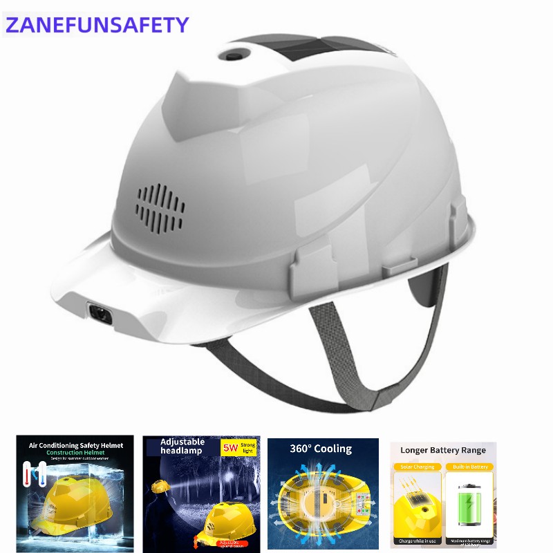 ソーラーファン建設安全ヘルメット 2 ファン付きエアコン LED ヘッドライト充電式バッテリーパワーバンクソーラーパネル通気口