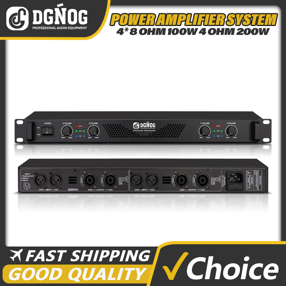 DJ パワーアンプ 4 チャンネル軽量アンプ 1U 8 オーム 100W 4 オーム 200W 小規模ステージパフォーマンスカラオケに最適 DGNOG