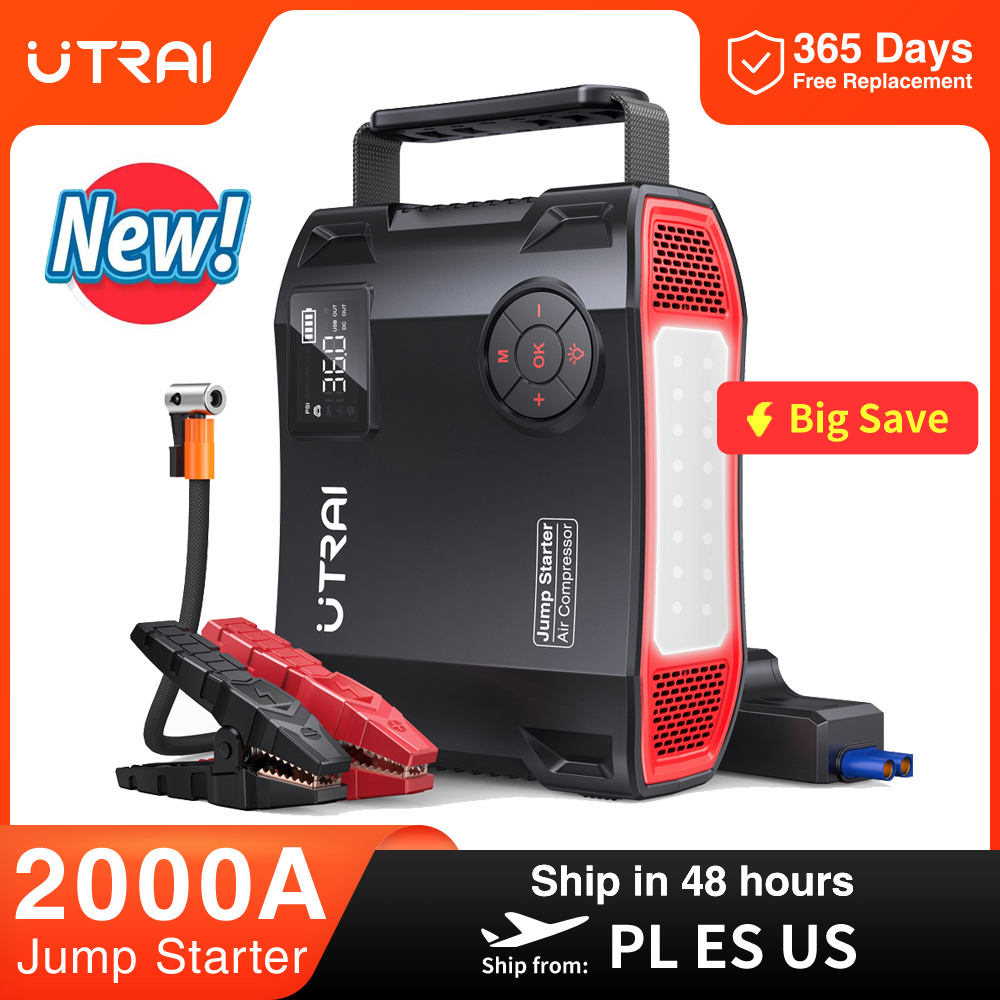 UTRAI 4 で 1 2000A ジャンプスターター電源銀行 16000mAh 150PSI エアコンプレッサータイヤポンプポータブル充電器車のブースター始動装置