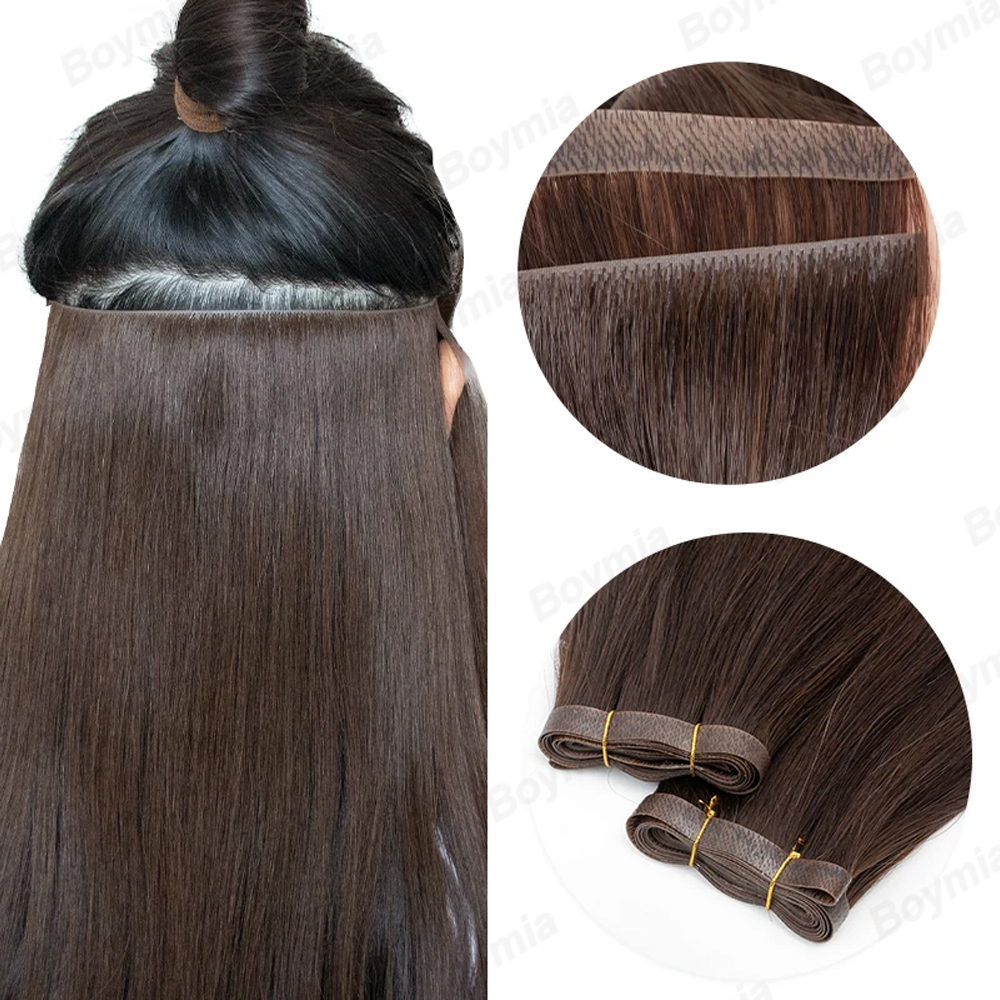 目に見えない PU テープでヘアエクステンション人毛ロング PU テープ横糸レミー無接着剤注入太い端本物の自然な髪の束
