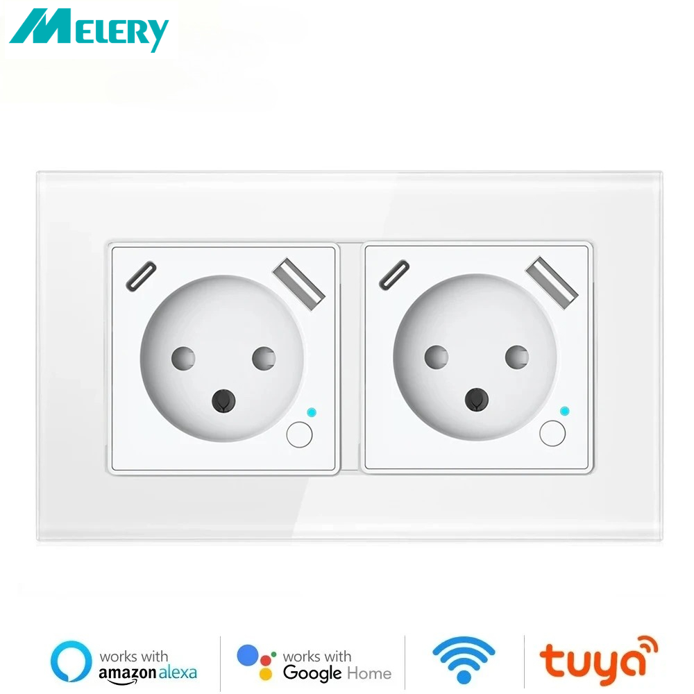 Melery Tuya WiFi スマート イスラエル 壁スイッチ ソケット パワープラグ コンセント USB タイプ C PD20W 充電ポート Iphone Alexa ドット GoogleHome 用