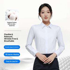 オーダーメイド可能なレディース長袖ビジネス用高伸縮性シャツ、高品質ピマコットン製レディースシャツ