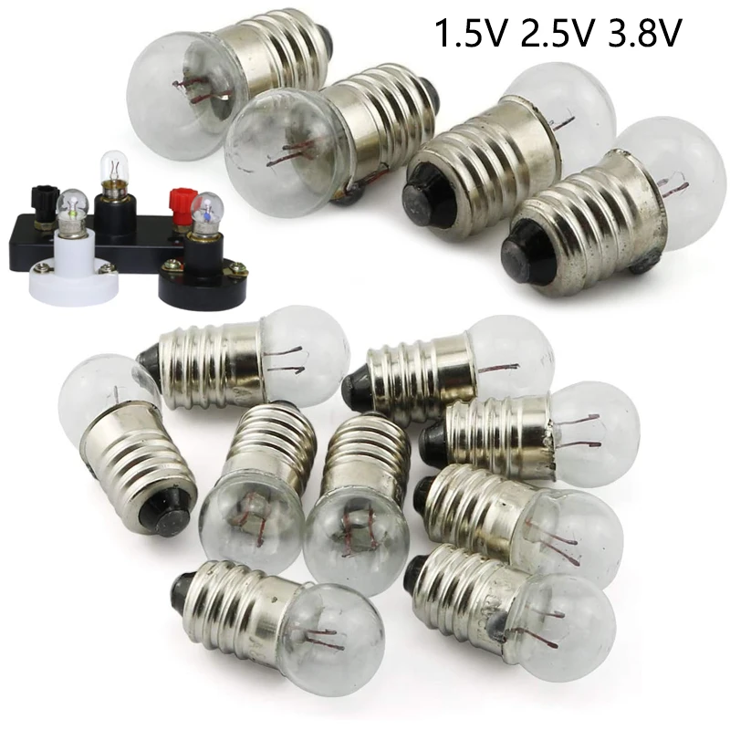 10 個 E10 ミニ電球 1.5V 2.5V 3.8V 0.3A 物理電気実験インジケータライト白熱電球古いライト