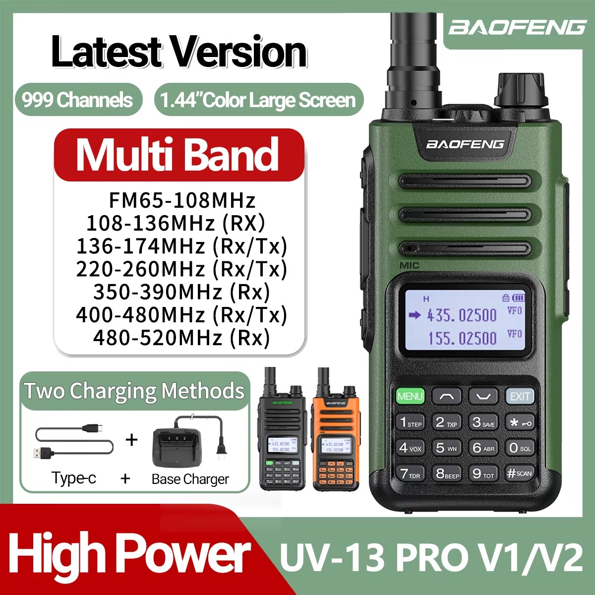 BaoFeng UV-13 PRO V1 V2 ハイパワー マルチバンド トランシーバー タイプ C 充電器 長距離 UV-13 UV-5R トランシーバー ハム双方向ラジオ
