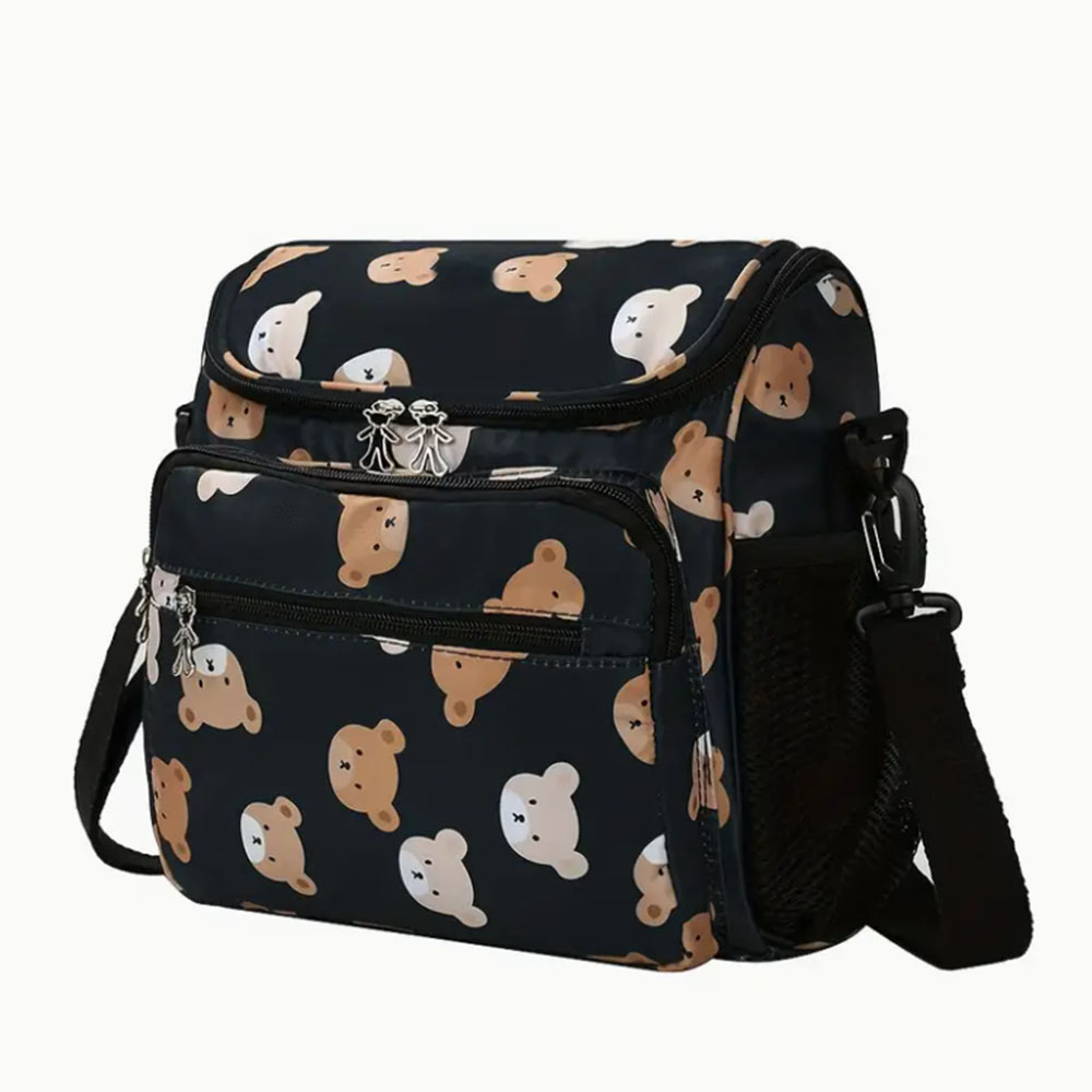 広々とした大きなおむつバッグ、かわいいクマのプリントが付いた高品質のベージュのおむつバッグ |ショルダー