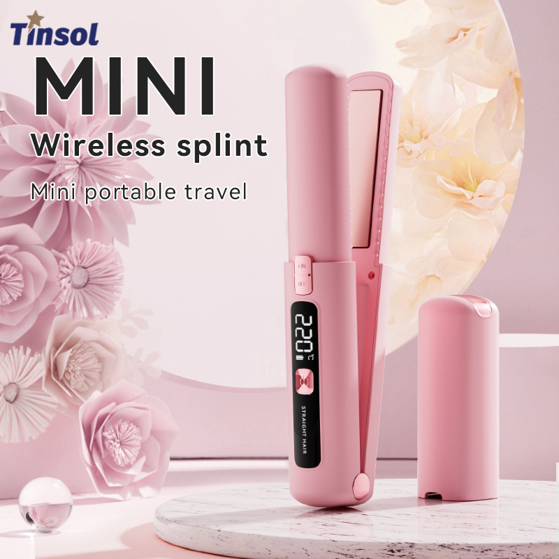 TINSOL ミニワイヤレスストレートヘアアイロンポータブルカーラー多機能プロフェッショナルヘアスタイリングツールデュアルスイッチアクティベーション付き