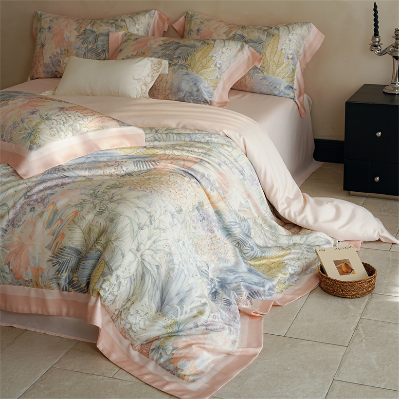 Luxury 22mm Mulberry Silk Bedding Set Romantic Floral Duvet Cover Pillowcases Bed Sheet Set Luxury Bed Linen King Queen Size
