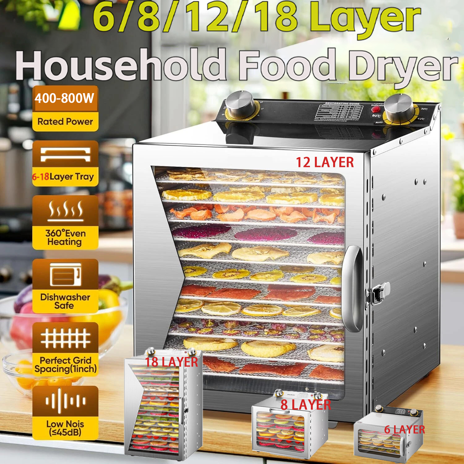 6/8/12/18 層家庭用フルーツエアドライヤー野菜スナック肉薬用材料フルーツスマートおよび商業食品乾燥機脱水機