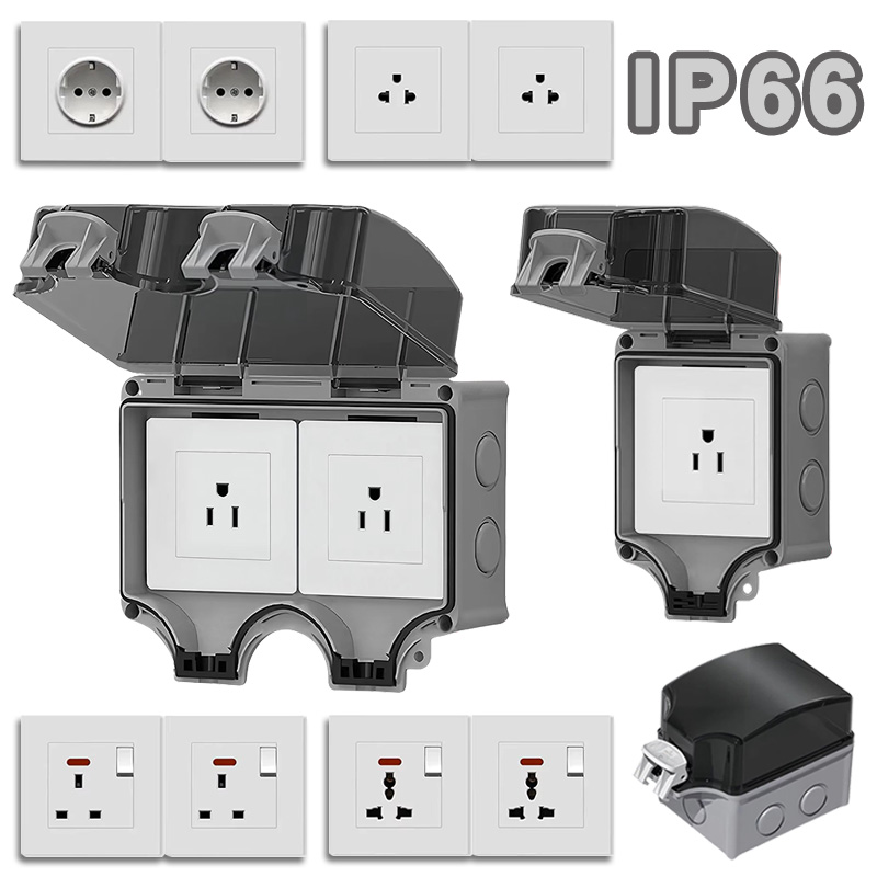 電気ソケット IP66 防水ジャンクションコネクタプラスチックボックス 3 ピンパネルマウント屋外ソケット EU 米国英国タイ国連